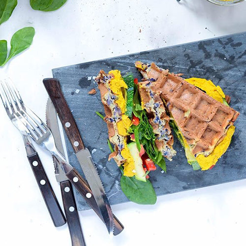 Kål-vafler med sød kartoffelcreme