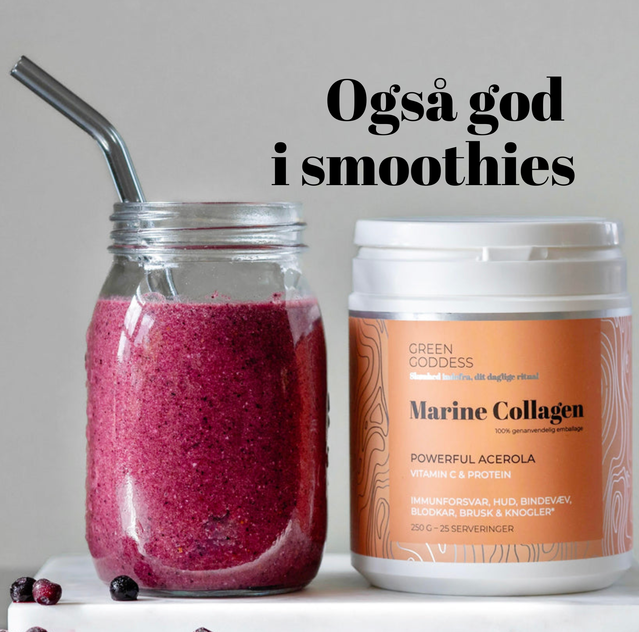 Powerful Acerola Marine Collagen blandet op i smoothie