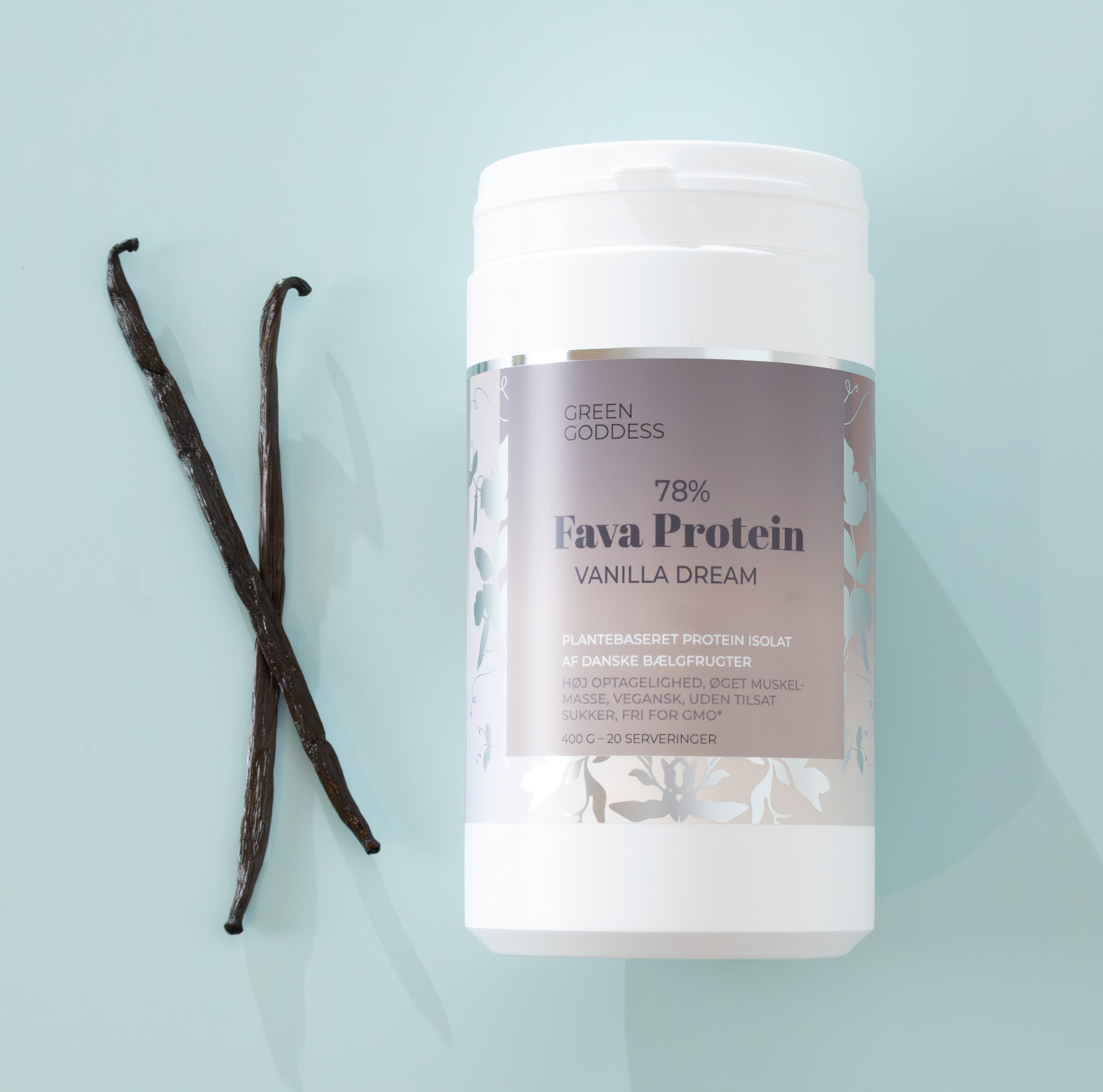 Proteinpulver med vaniljesmag fra Green Godess