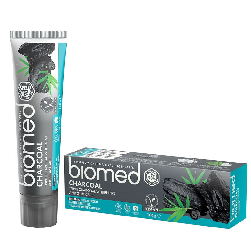 Biomed tandpasta med aktivt kul emballage