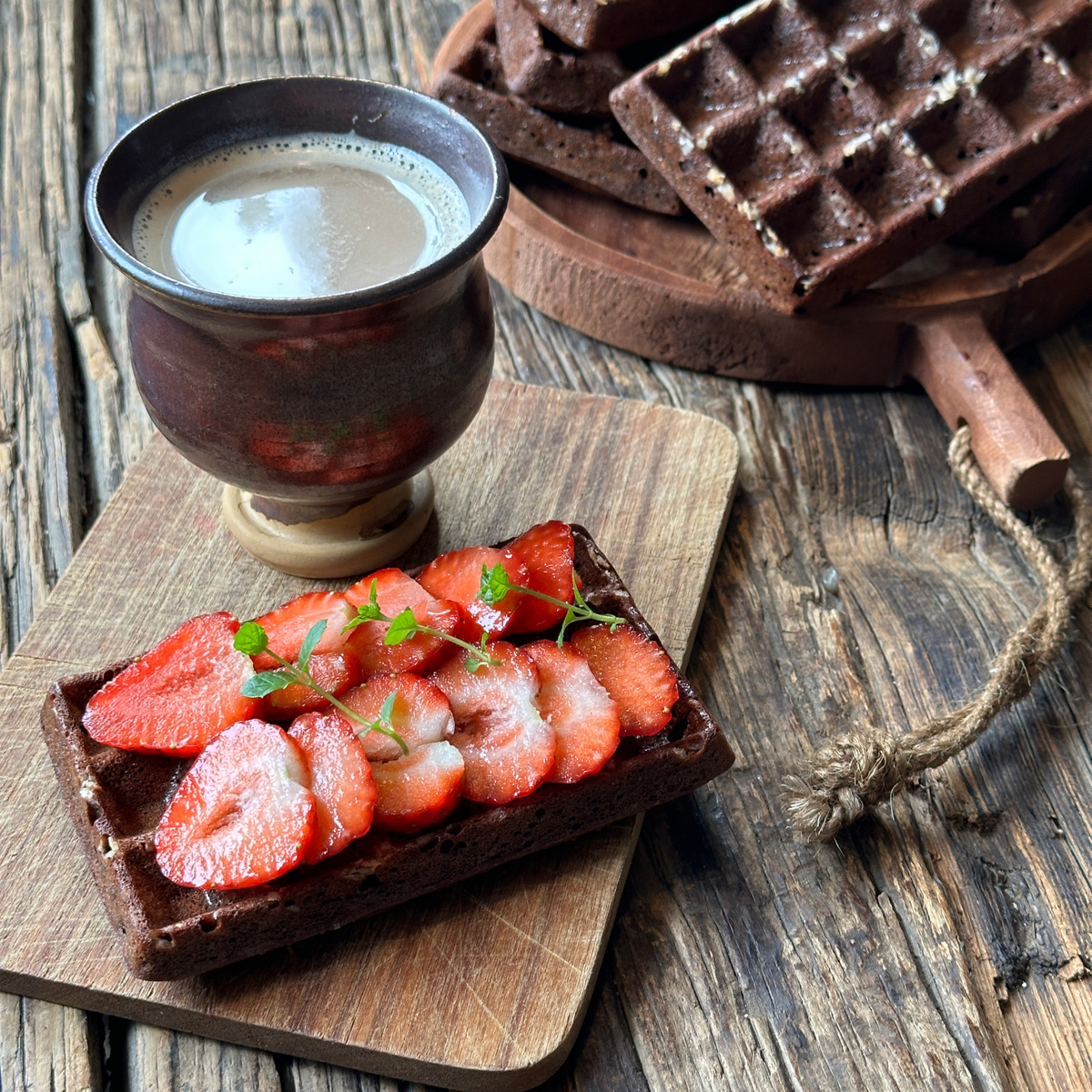 Chokoladevafler med kokos og hytteost