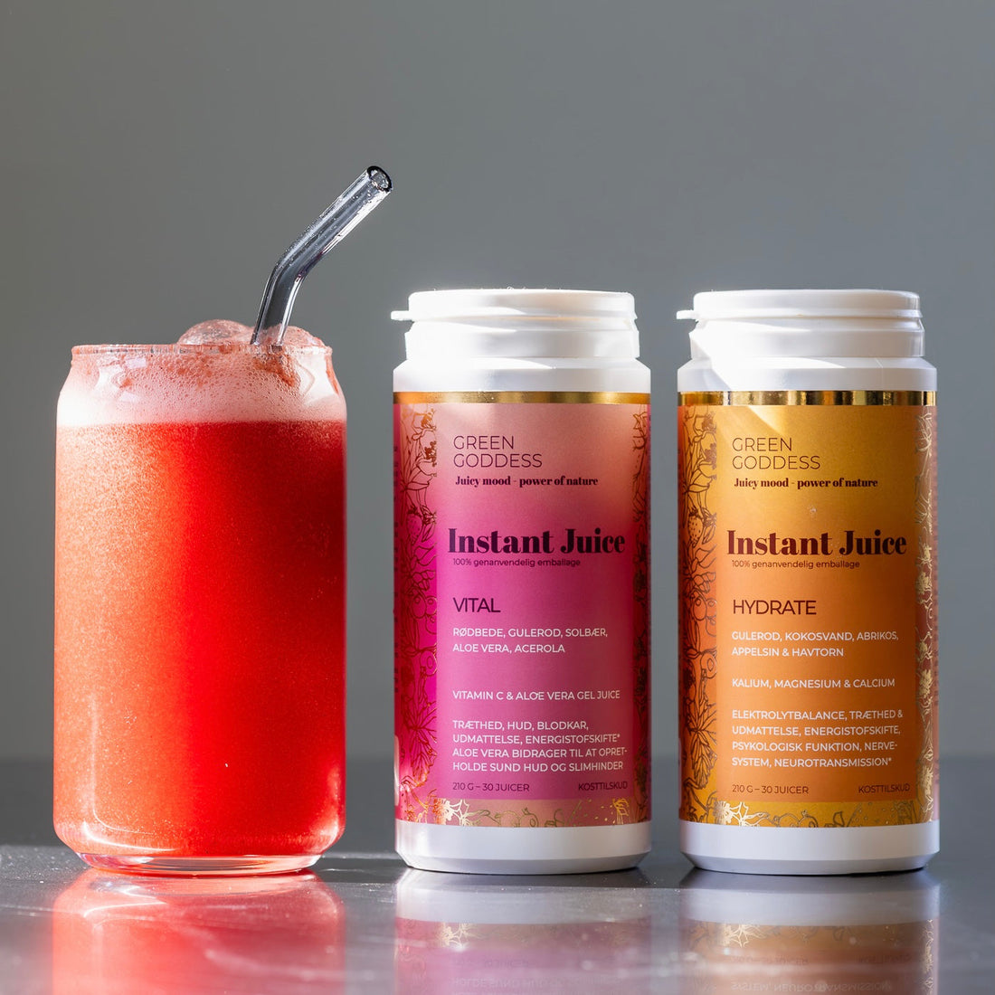 Mocktail med instant juice fra Green Goddess