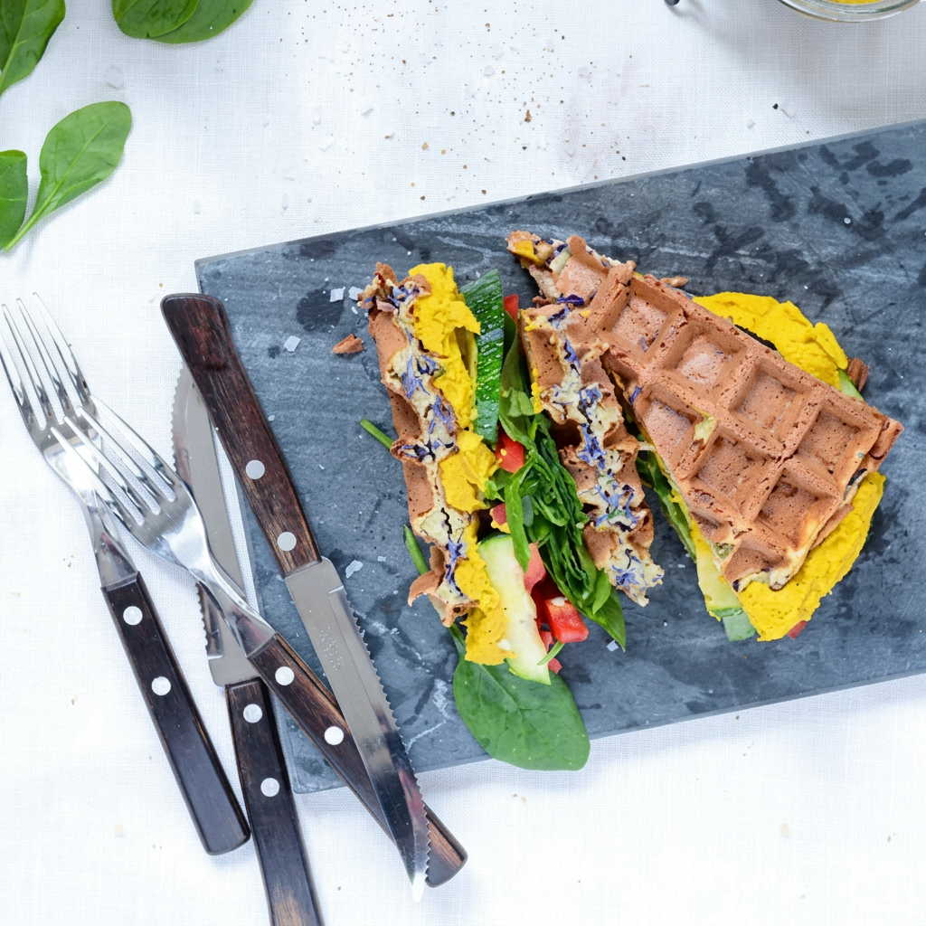 Kålvafler med sød kartoffelcreme