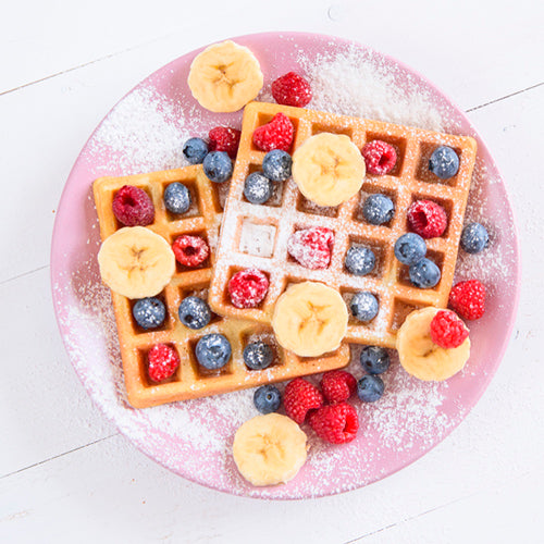 Dessertvafler med hindbær og banan