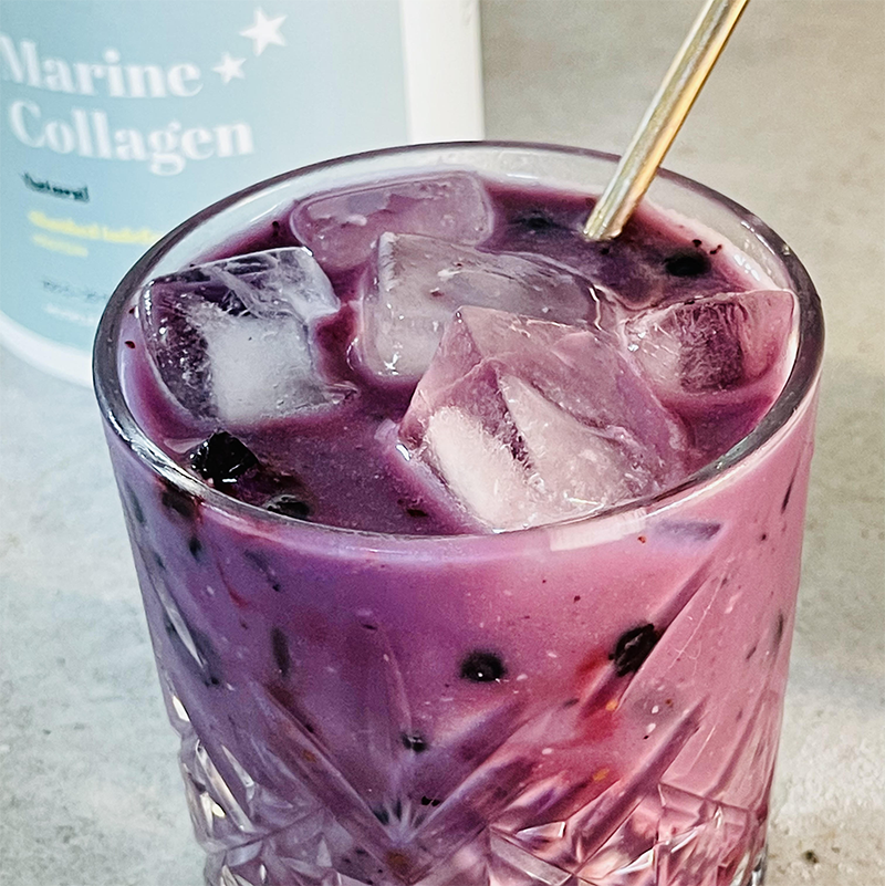 Iskold blåbær shake med kollagen