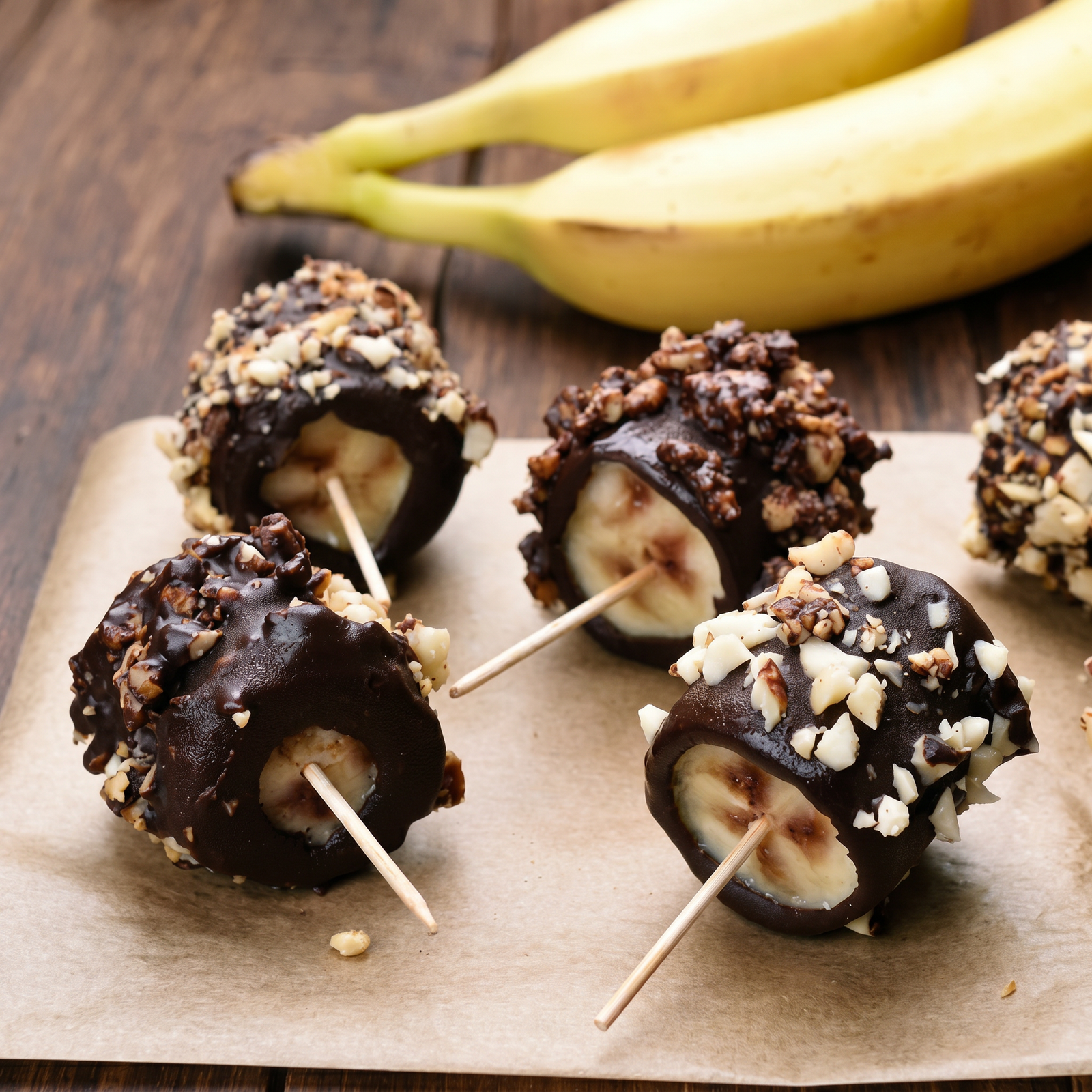 Frozen Banana Bites med chokolade