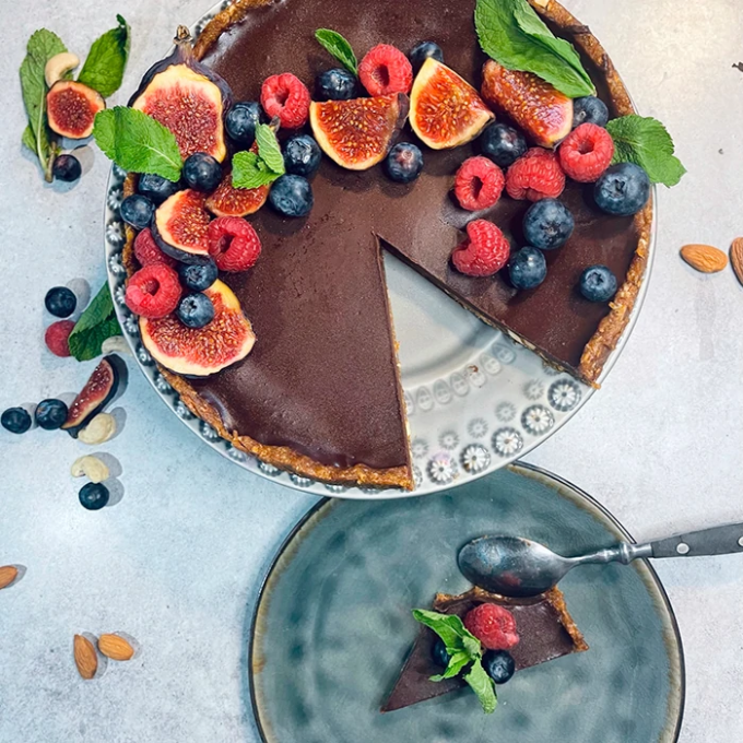 Salted caramel tærte med chokolade ganache