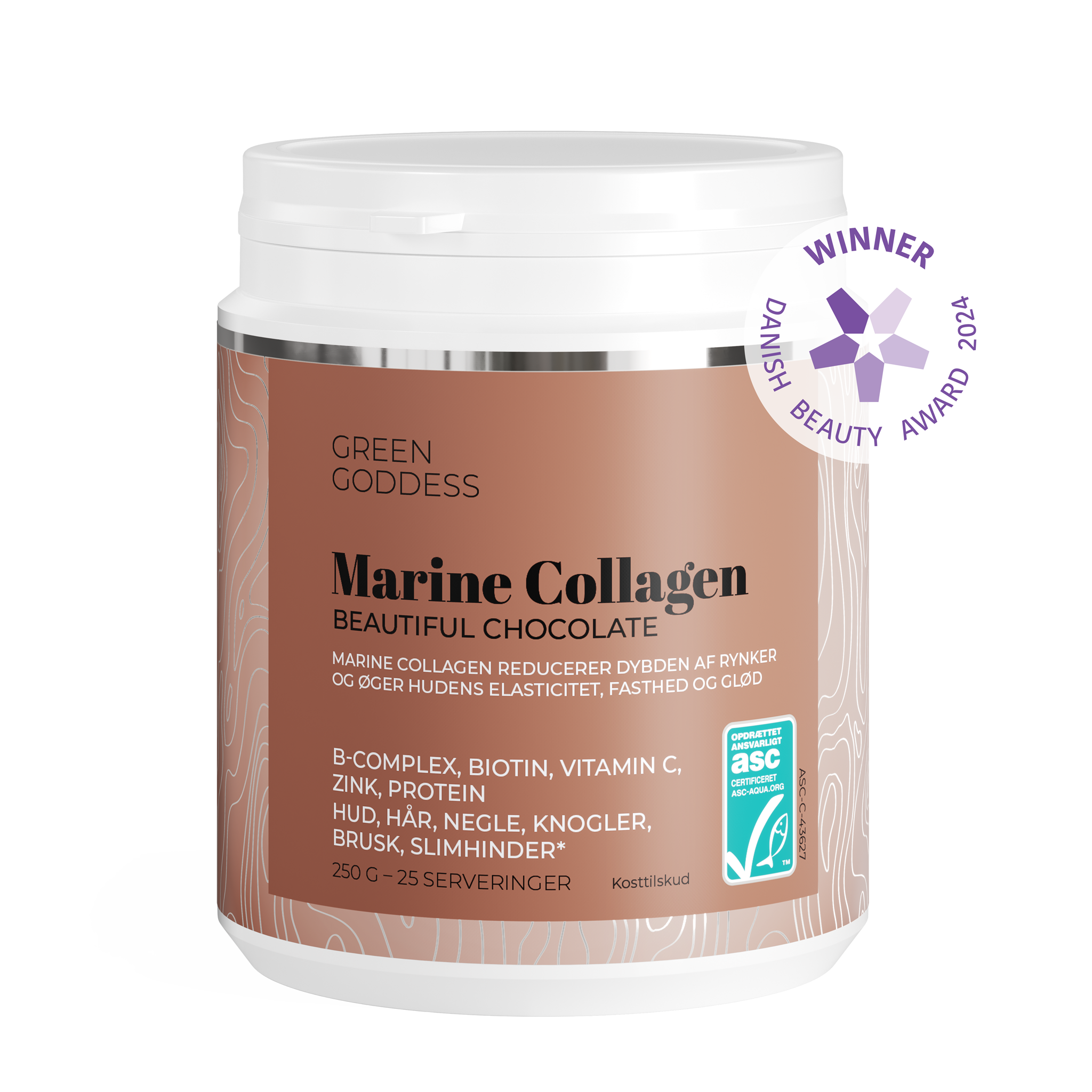 Beautiful Chocolate Marine Collagen, inkl. B-complex, C-vit. og zink, 250 gr.