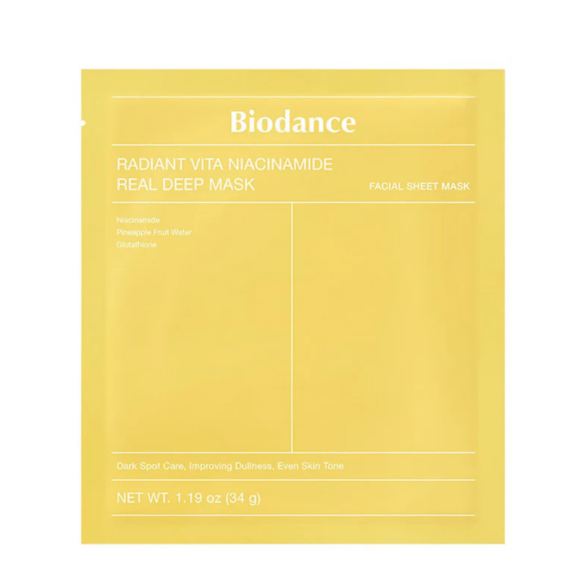 Biodance Radiant Vita Niacinamide sheet mask i emballage
