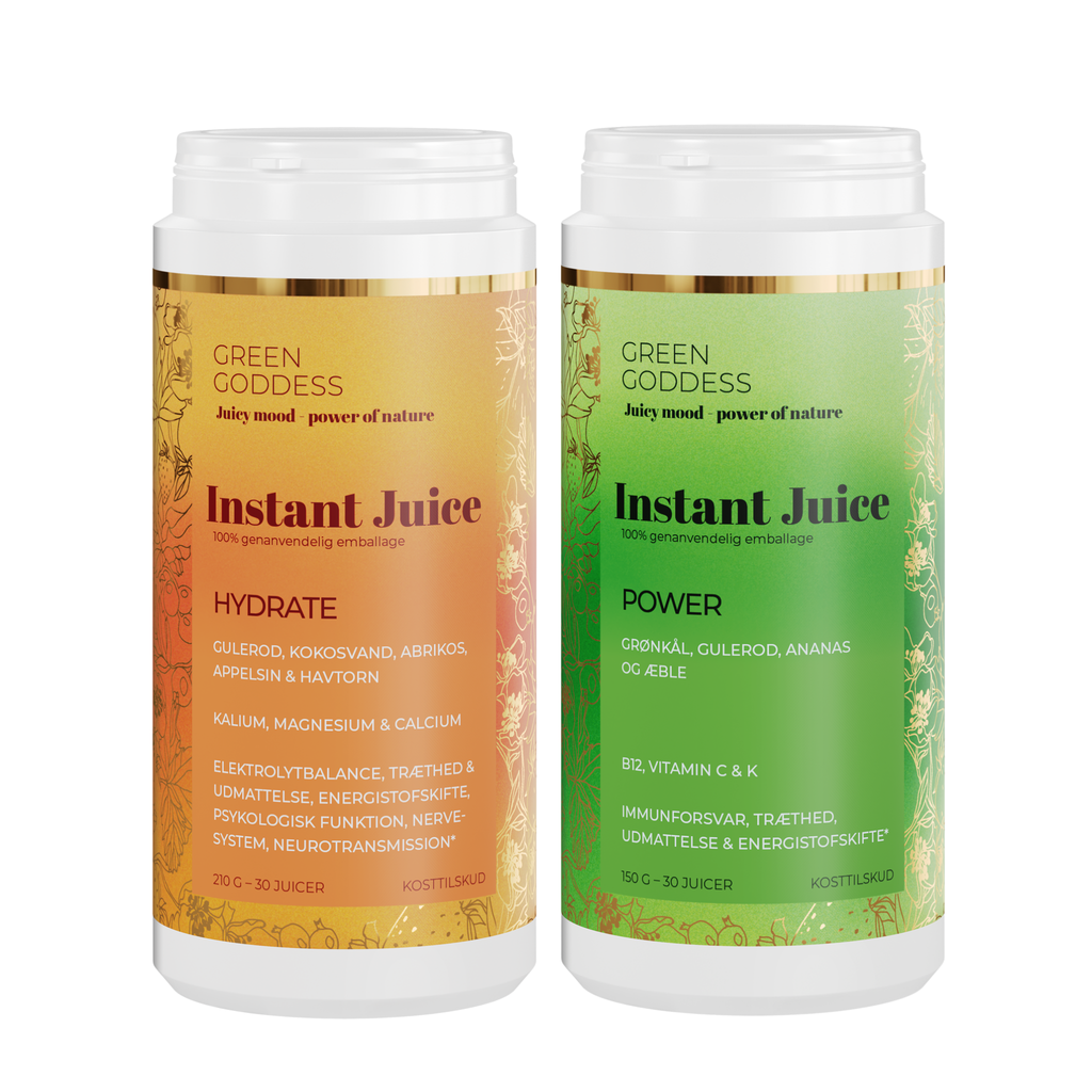 Green Goddess Instant Juice i varianterne Hydrate og Power