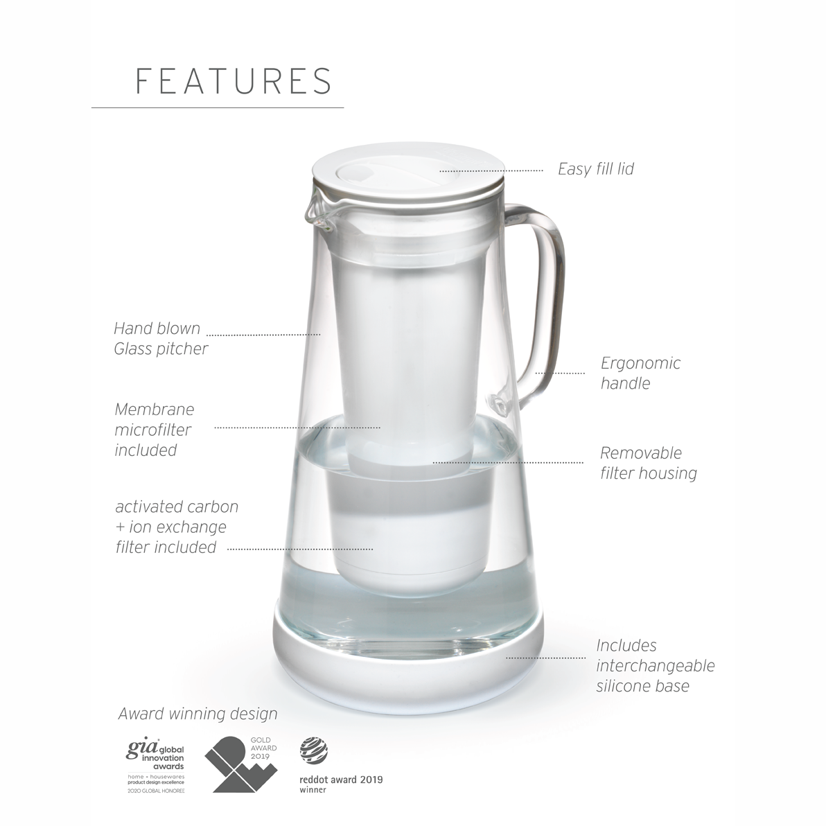 LifeStraw Home Vandfilter kande 1,6 L, glas, White