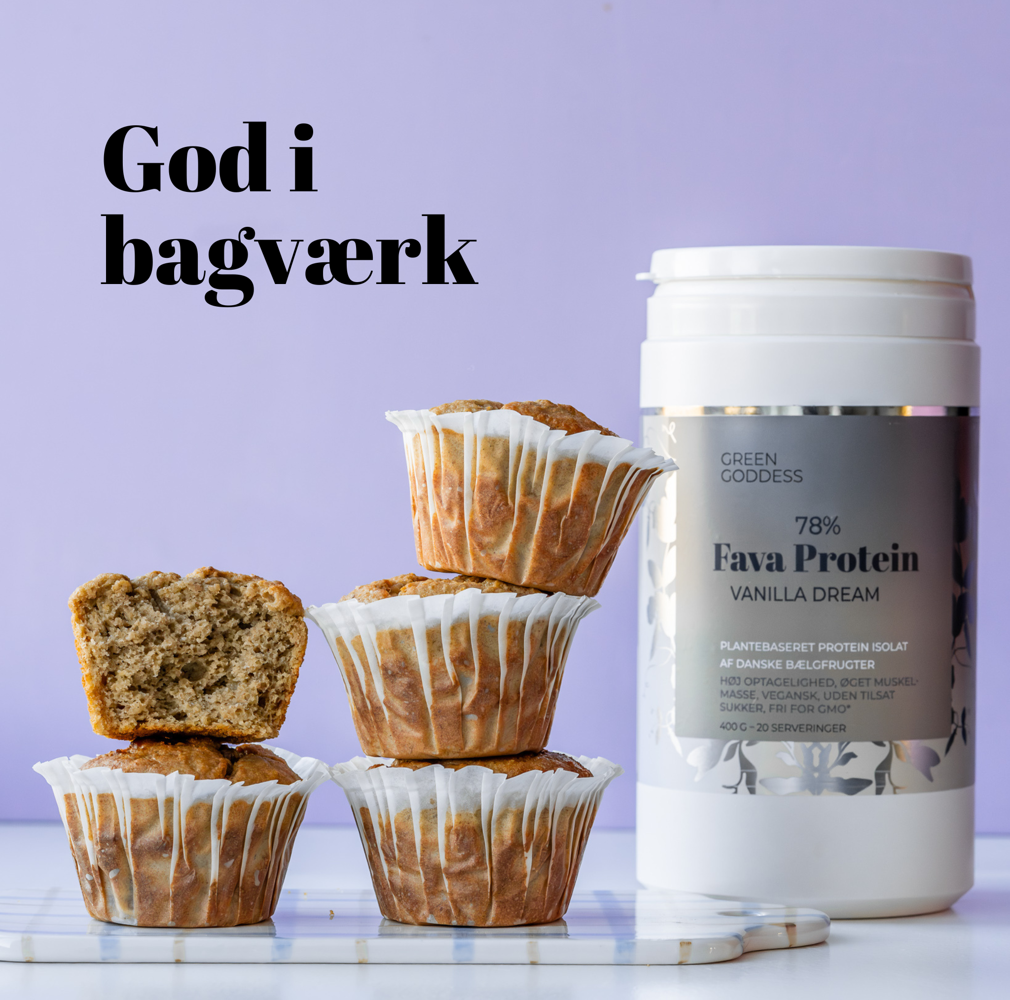 Planteprotein med vaniljesmag i muffins