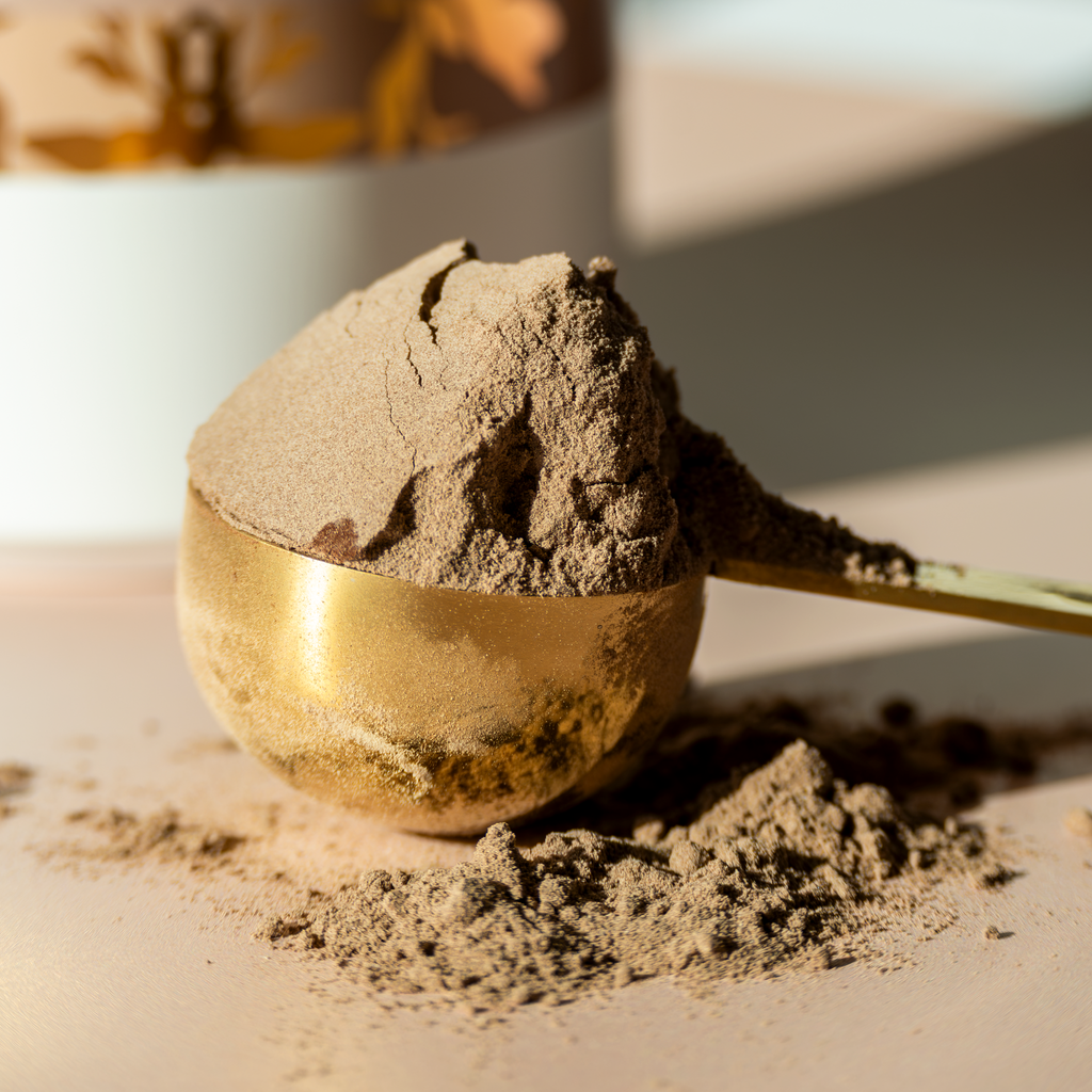 Chokoladeproteinpulver i måleske
