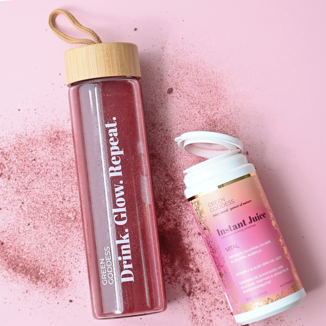 Drikkeflaske i glas med låg i bambus