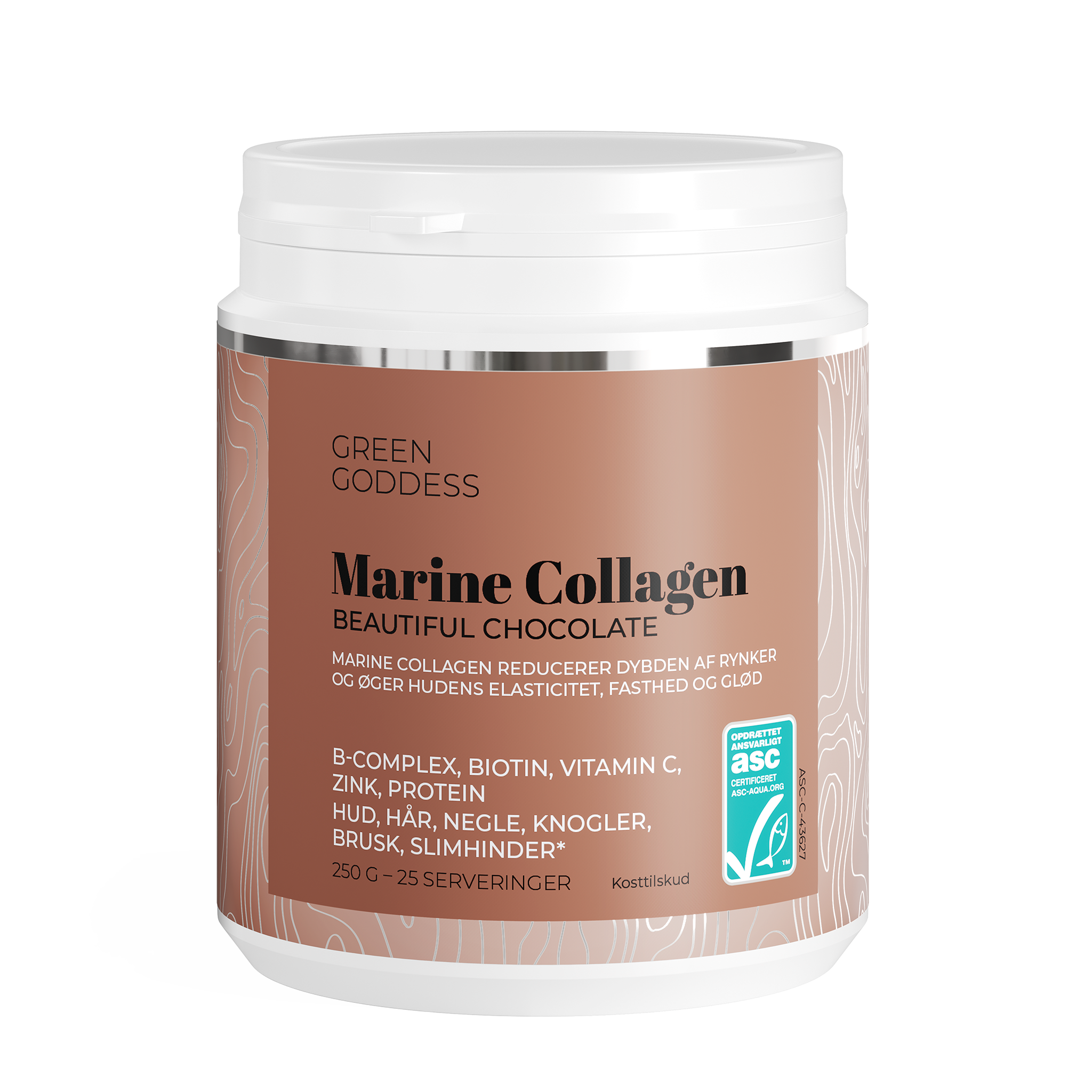 Marine Collagen pulver – Beautiful Chocolate fra Green Goddess med B-Complex, biotin, C-vitamin og zink, 250 g