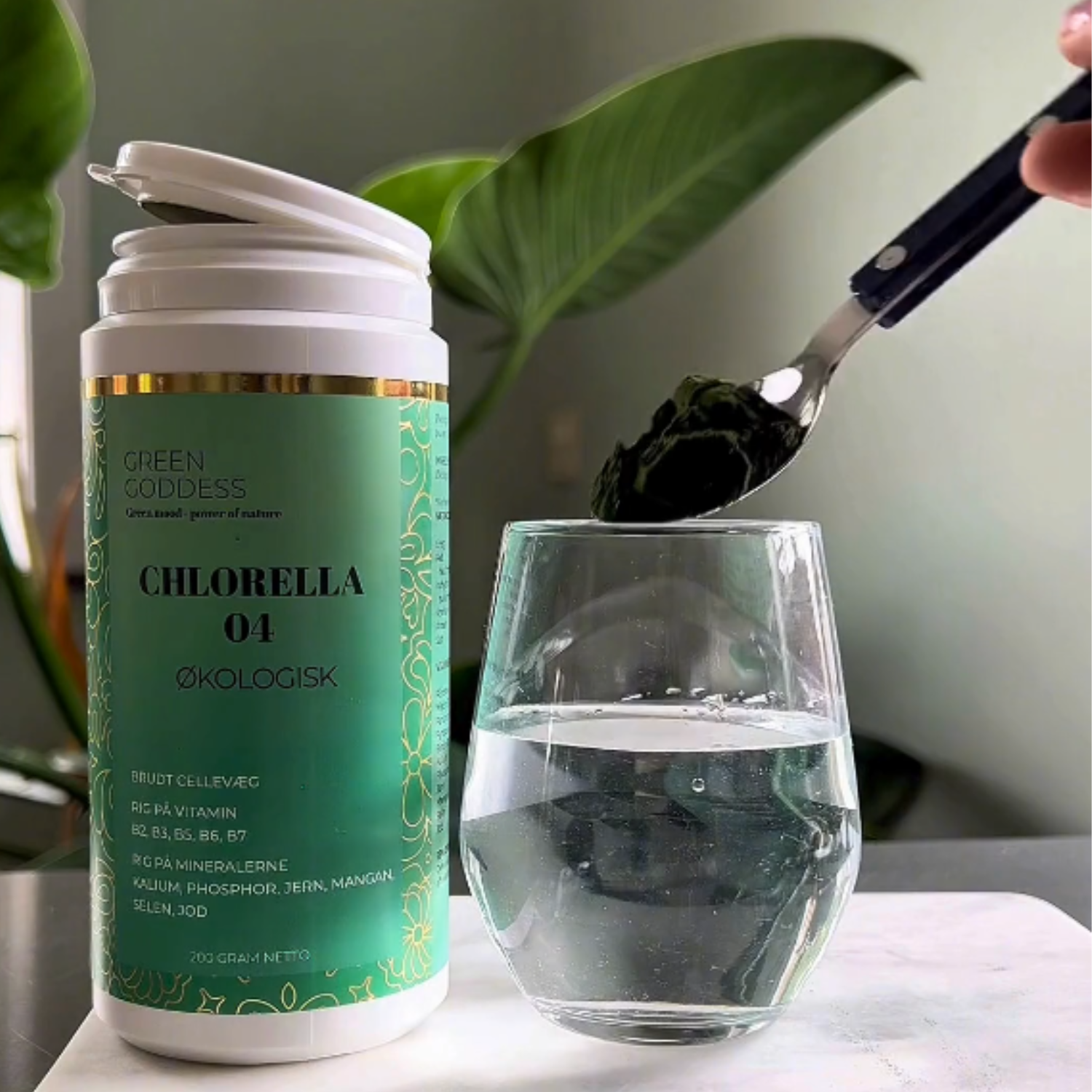 Chlorella røres op i vand
