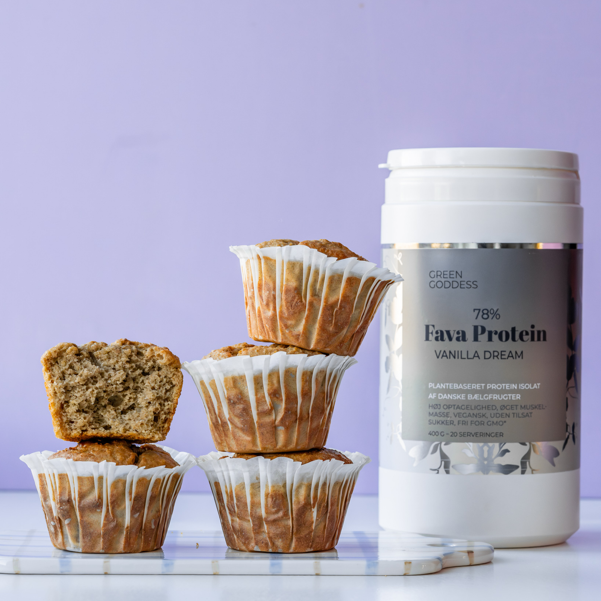 Planteprotein med vaniljesmag i muffins